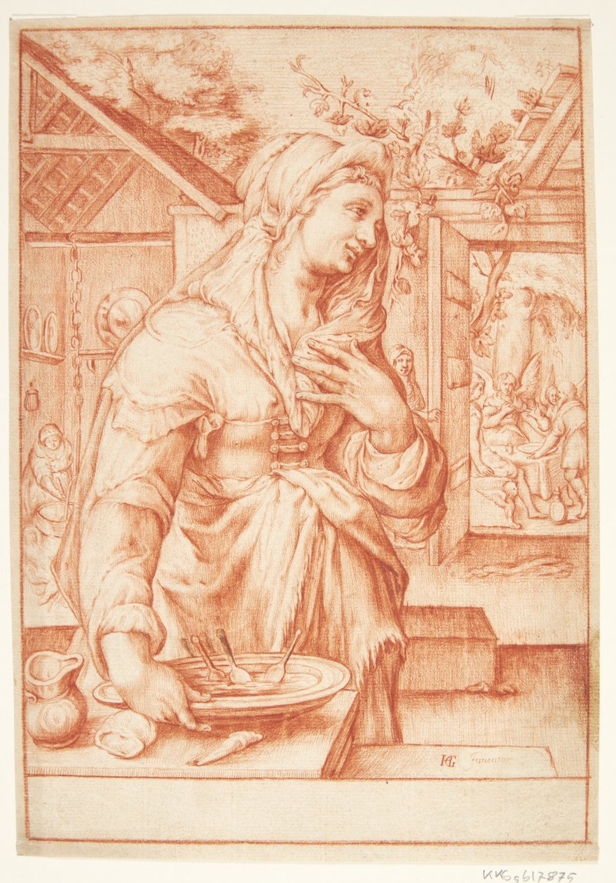 Sarah keittiössä tekijältä Hendrick Goltzius