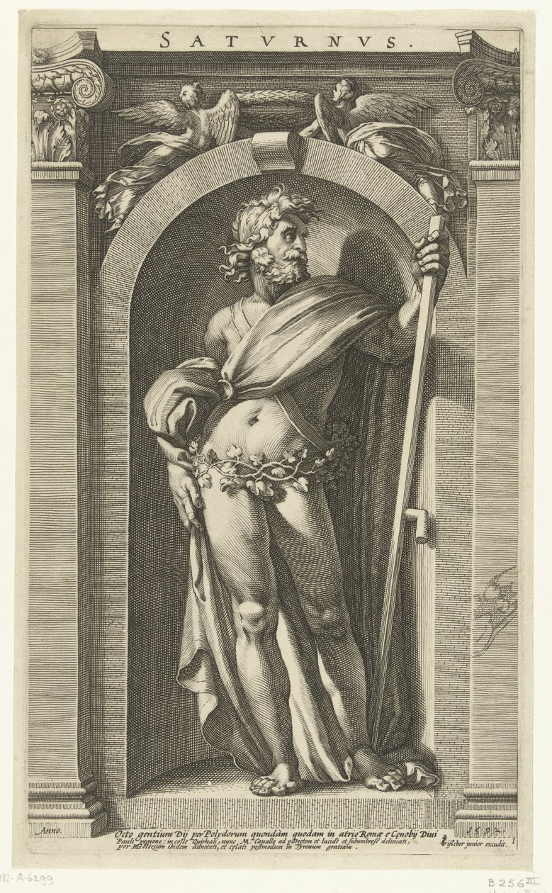 Saturnus Saturnus (otsikko esineessä) Kahdeksan klassista jumalaa (sarjan nimi) tekijältä Hendrick Goltzius