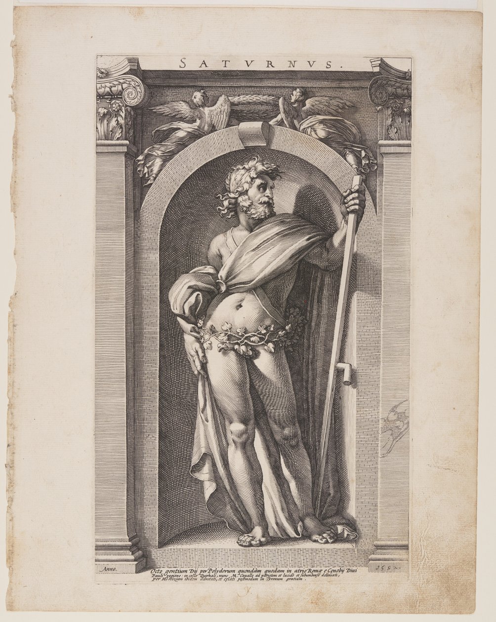 Saturnus (Saturnus), kahdeksasta pakanallisesta jumalasta. tekijältä Hendrick Goltzius