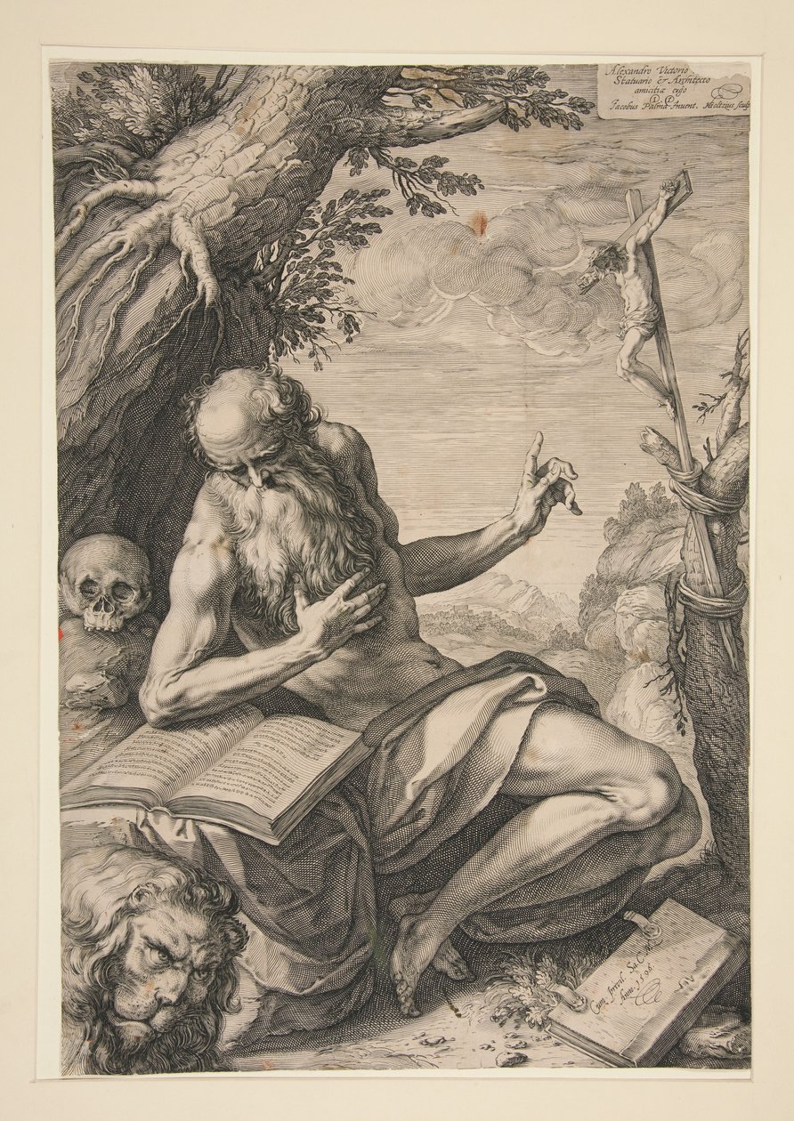 Pyhä Hieronymus autiomaassa tekijältä Hendrick Goltzius