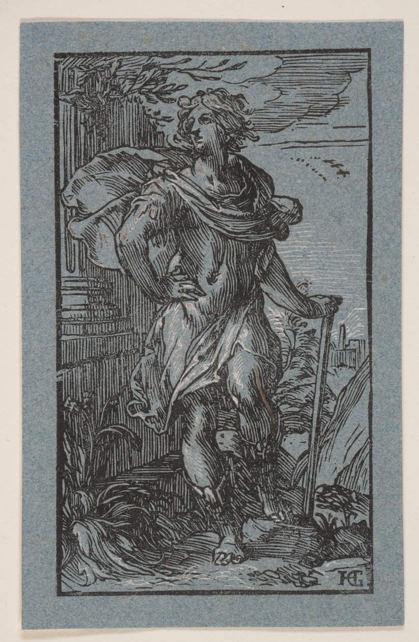 Seisova nuori mies kepin kanssa tekijältä Hendrick Goltzius