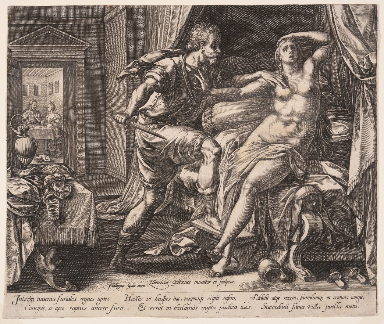 Tarquinius ja Lucretia, elokuvasta Lucretian tarina. tekijältä Hendrick Goltzius