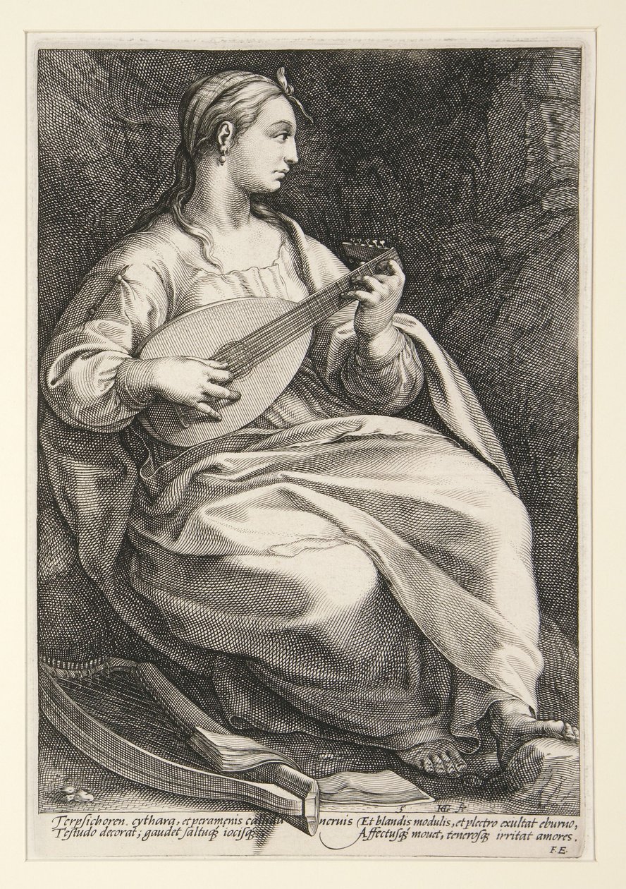 Terpsichore, sarjan ”Yhdeksän muusaa” 5. kuva tekijältä Hendrick Goltzius