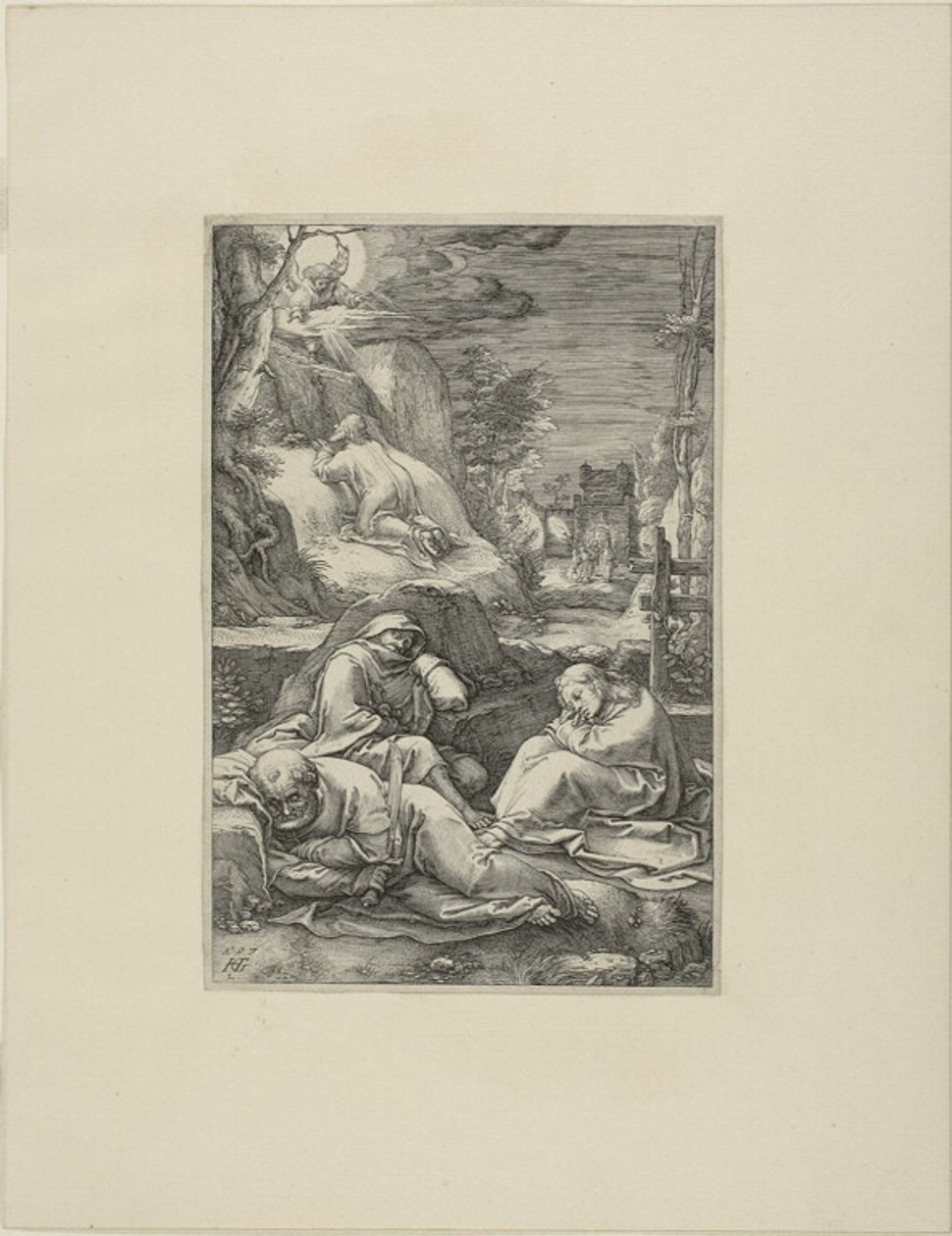 Agonia puutarhassa, toinen levy Kristuksen kärsimyksestä. tekijältä Hendrick Goltzius