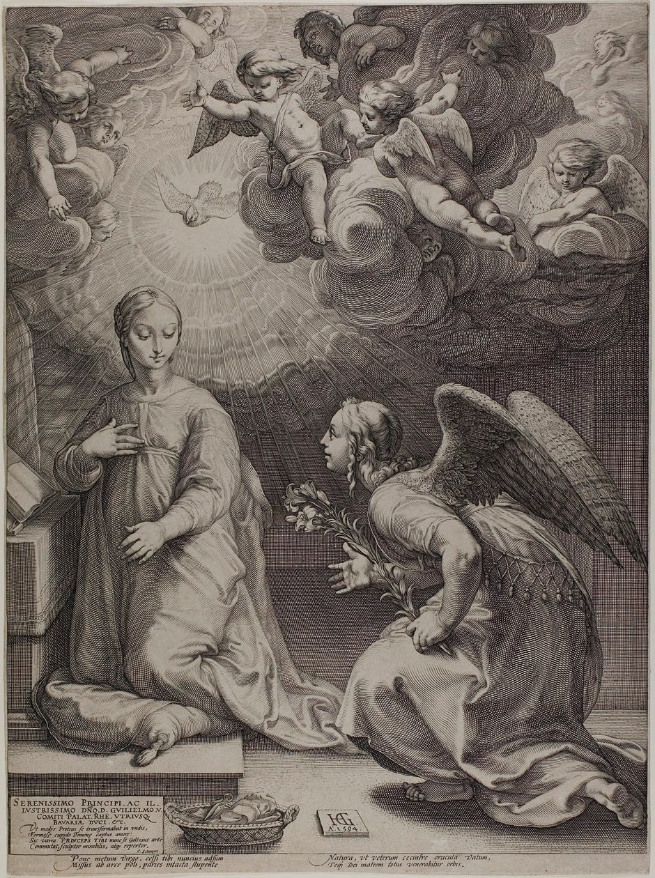 Annunciation, levy yksi kirjasta The Birth and Early Life of Christ tekijältä Hendrick Goltzius