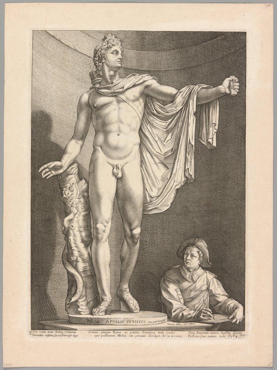 Apollo Belvedere, levy 3 kolmelta kuuluisalta antiikkiveistokselta tekijältä Hendrick Goltzius