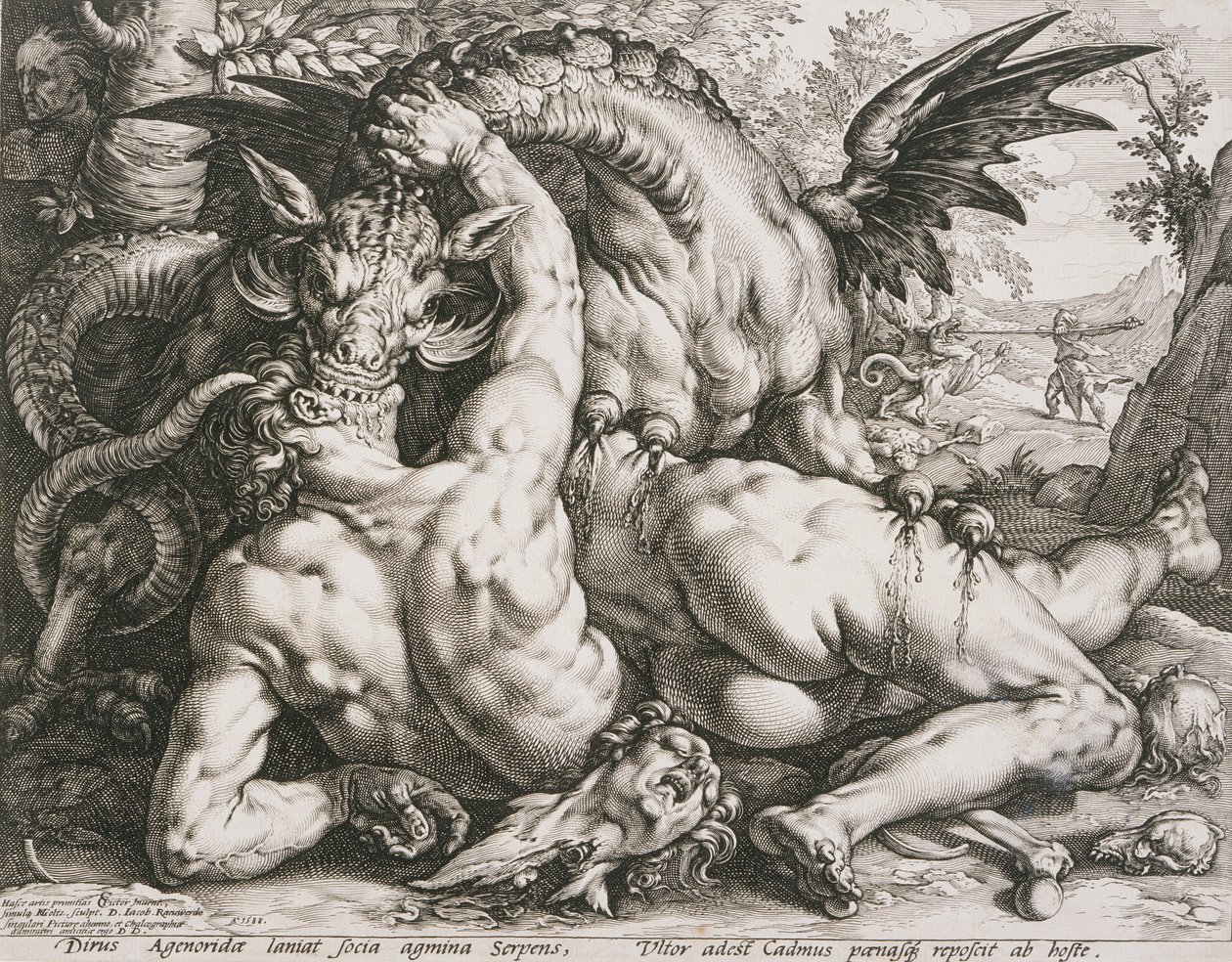 Lohikäärme syö Kadmoksen seuralaisia tekijältä Hendrick Goltzius