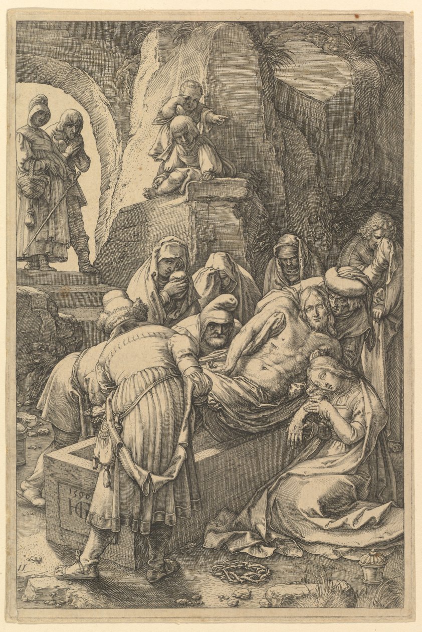 Hautaus, teoksesta "Kristuksen kärsimys" tekijältä Hendrick Goltzius