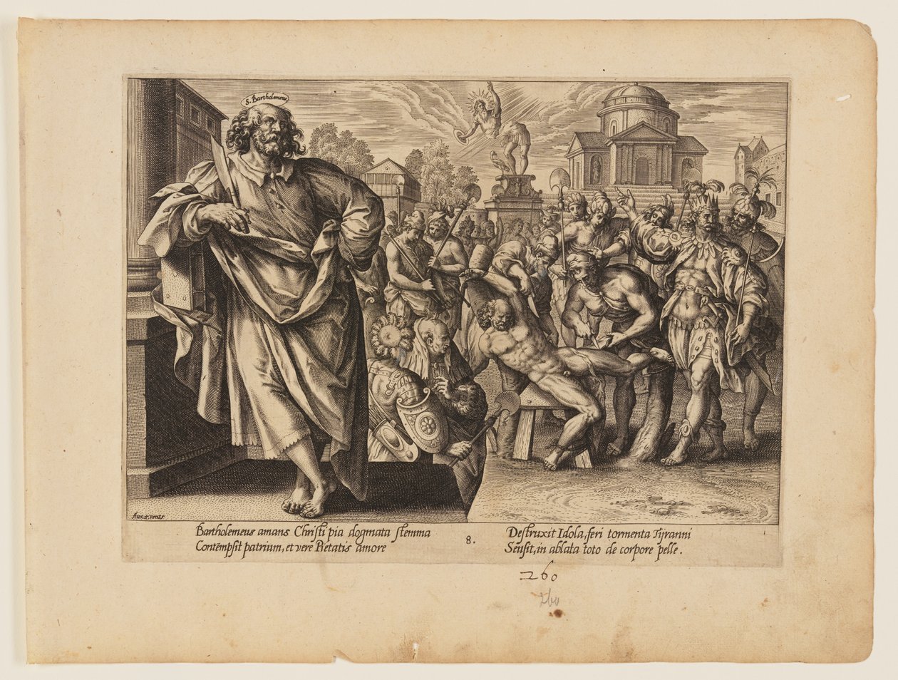 Pyhän Bartolomeuksen marttyyrikuolema, Kristuksen ja apostolien marttyyrikuolemasta. tekijältä Hendrick Goltzius