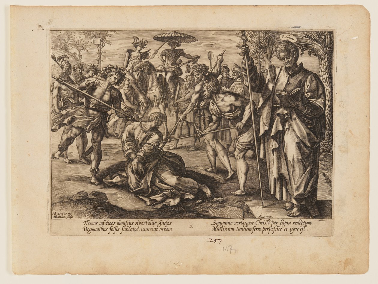 Pyhän Tuomaksen marttyyrikuolema, Kristuksen ja apostolien marttyyrikuolemasta. tekijältä Hendrick Goltzius