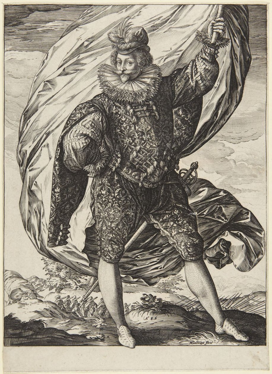 Lippunkantaja, kääntynyt oikealle tekijältä Hendrick Goltzius