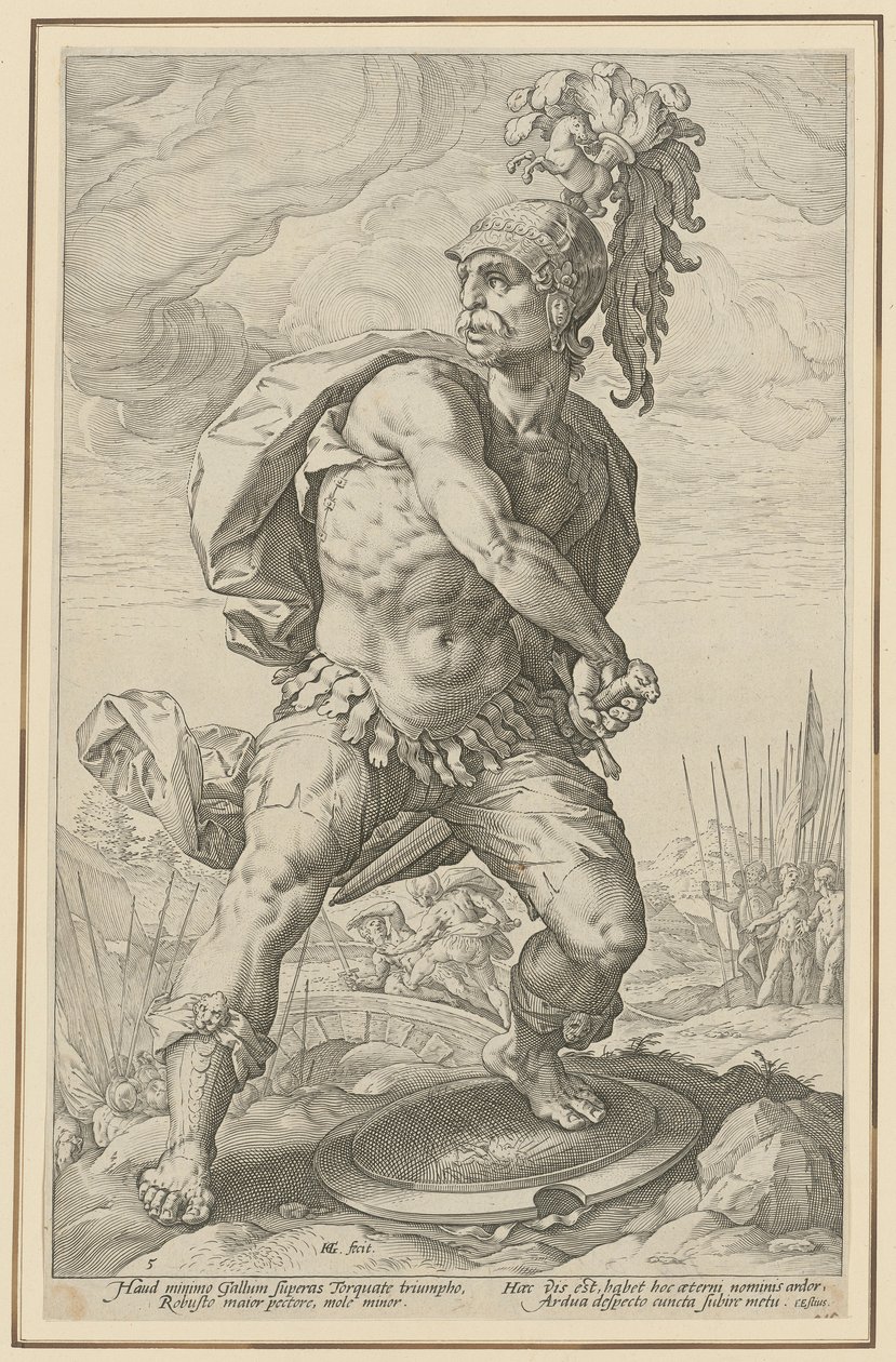 Titus Manlius Torquatus, sarjan ”Roomalaiset sankarit” 5. sivu tekijältä Hendrick Goltzius