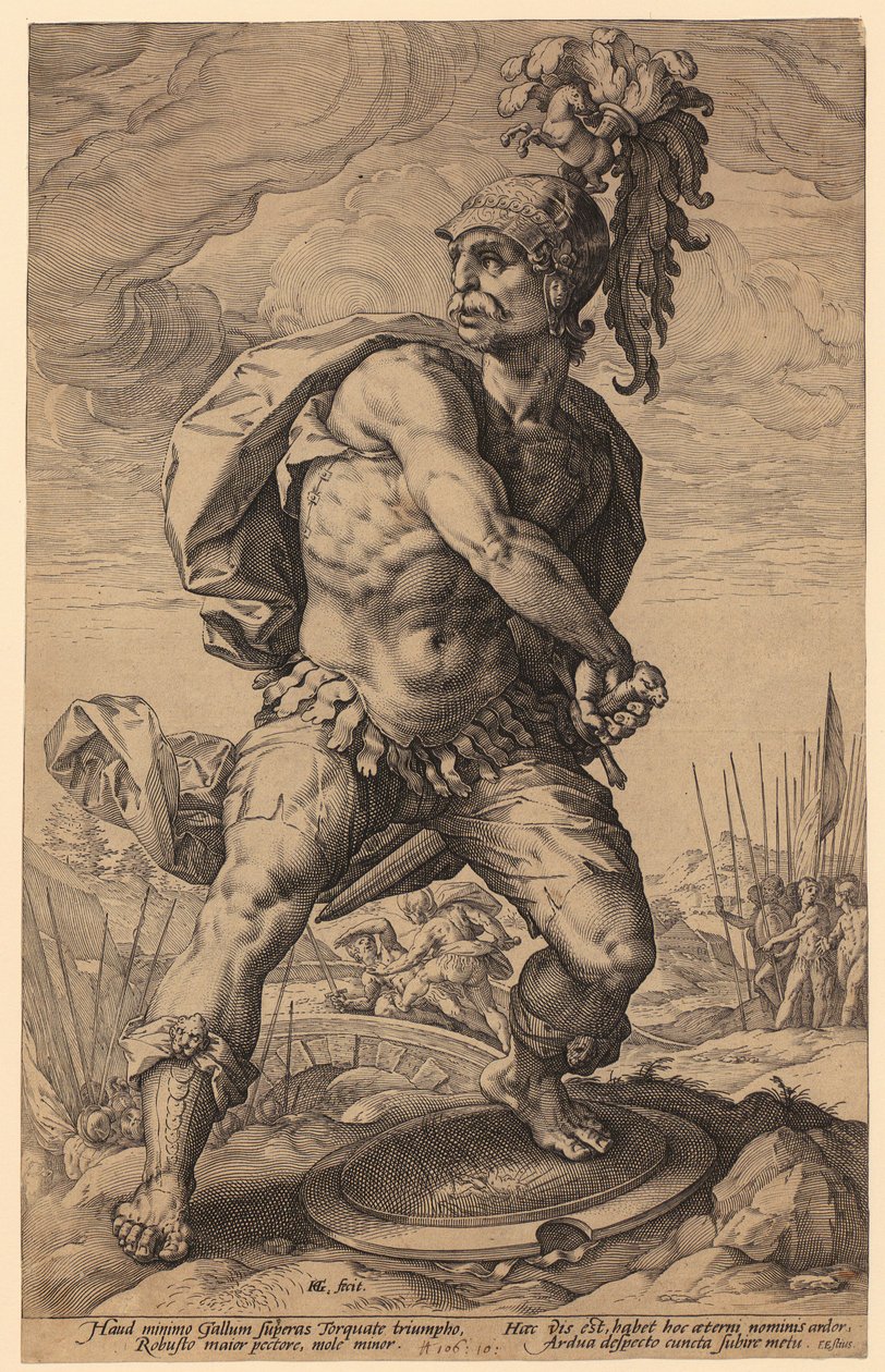 Titus Manlius Torquatus, sarjan ”Roomalaiset sankarit” 5. sivu tekijältä Hendrick Goltzius