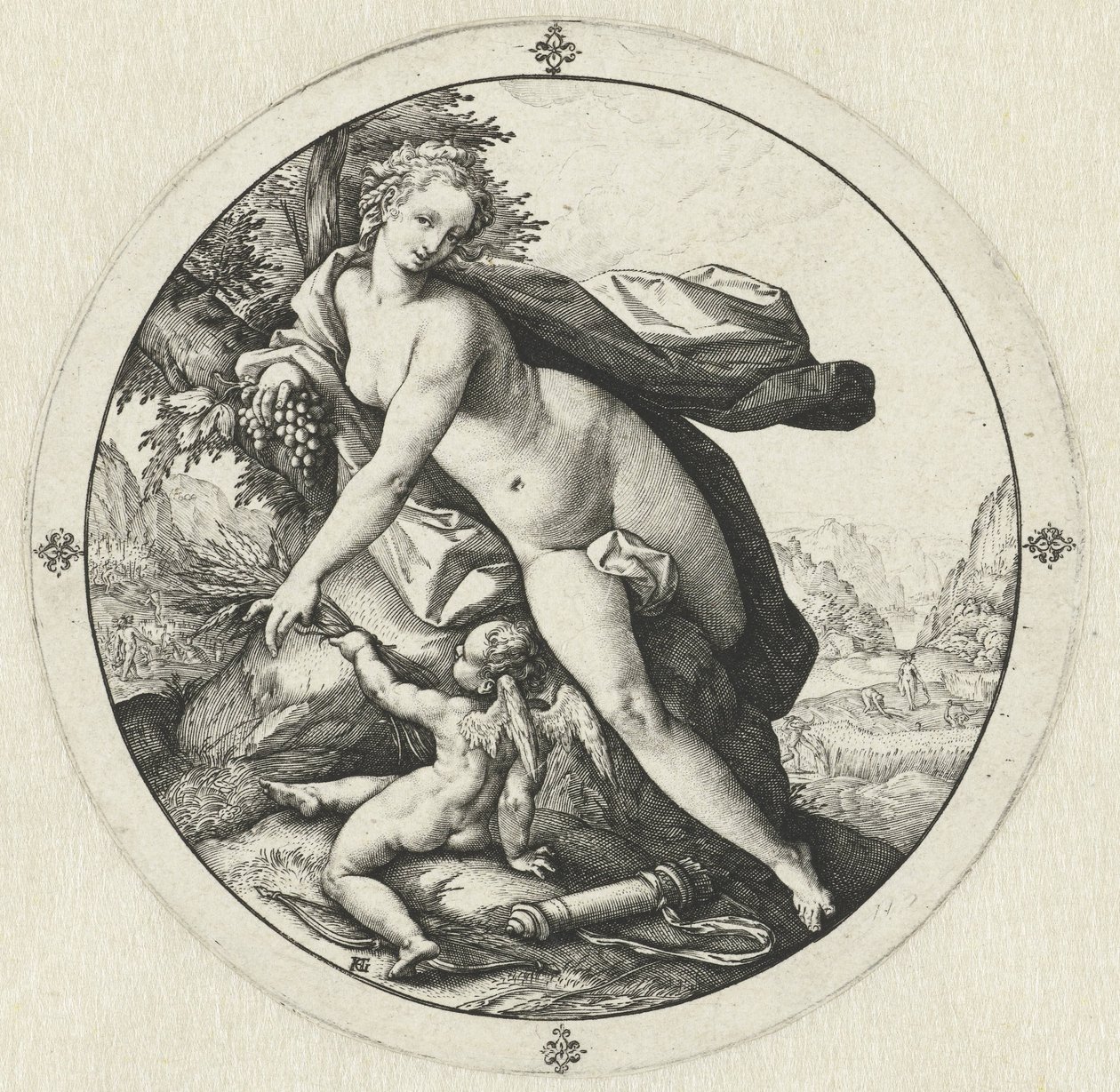 Venus ja Cupid Venus jäätyy ilman Ceresta ja Bacchusta (otsikko esineessä) tekijältä Hendrick Goltzius