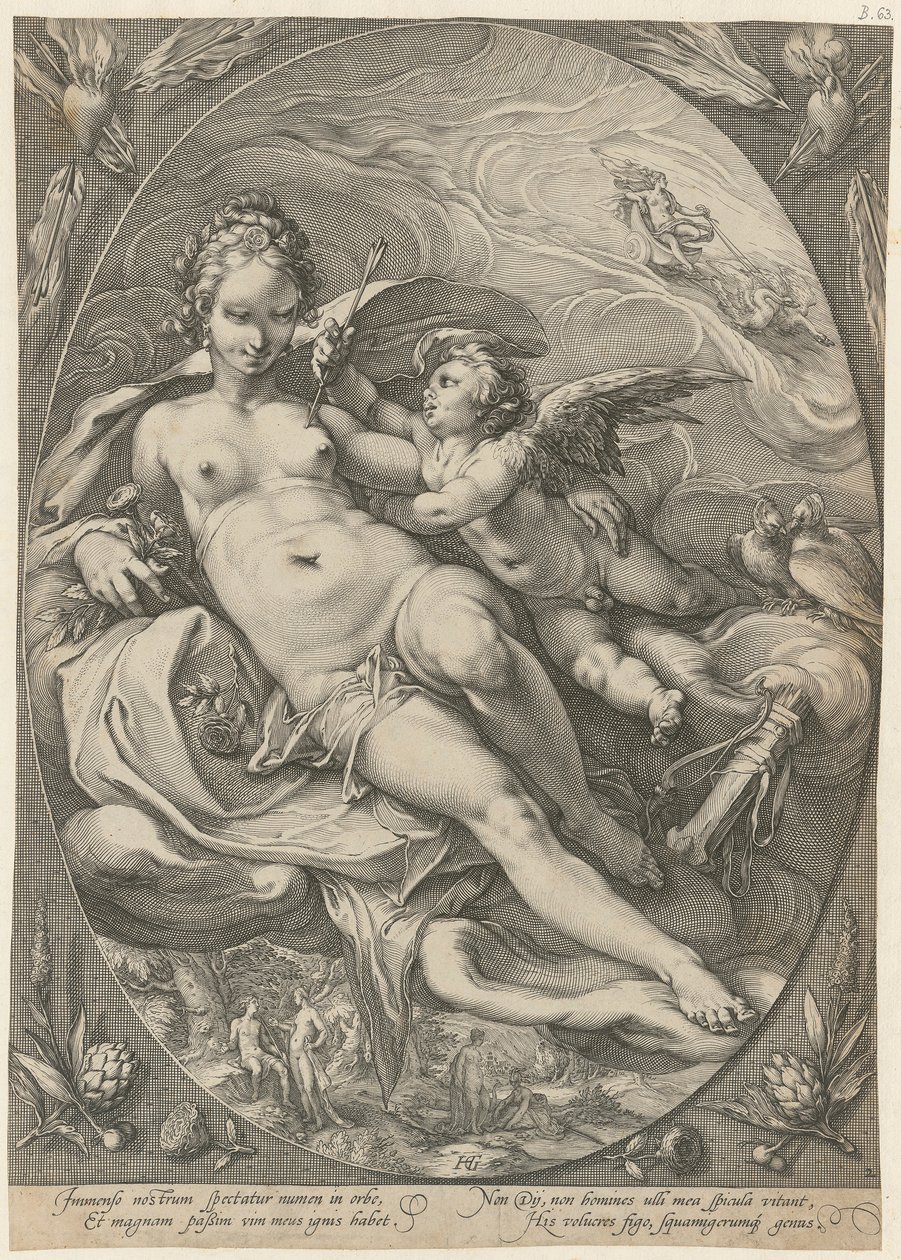 Venus ja Cupido, sarjan ”Kolme jumalattarta” 2. arkki tekijältä Hendrick Goltzius