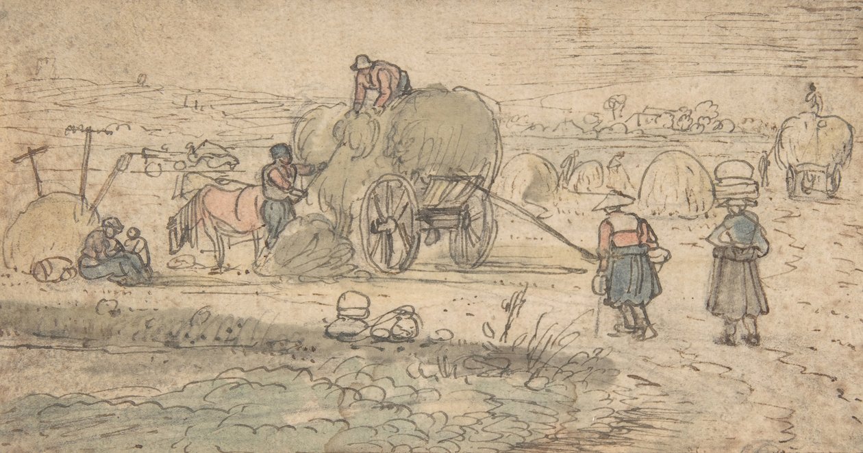 Talonpojat Loading Heinää, n. 1620-luku. tekijältä Hendrick. Hendrick Avercamp,Avercamp