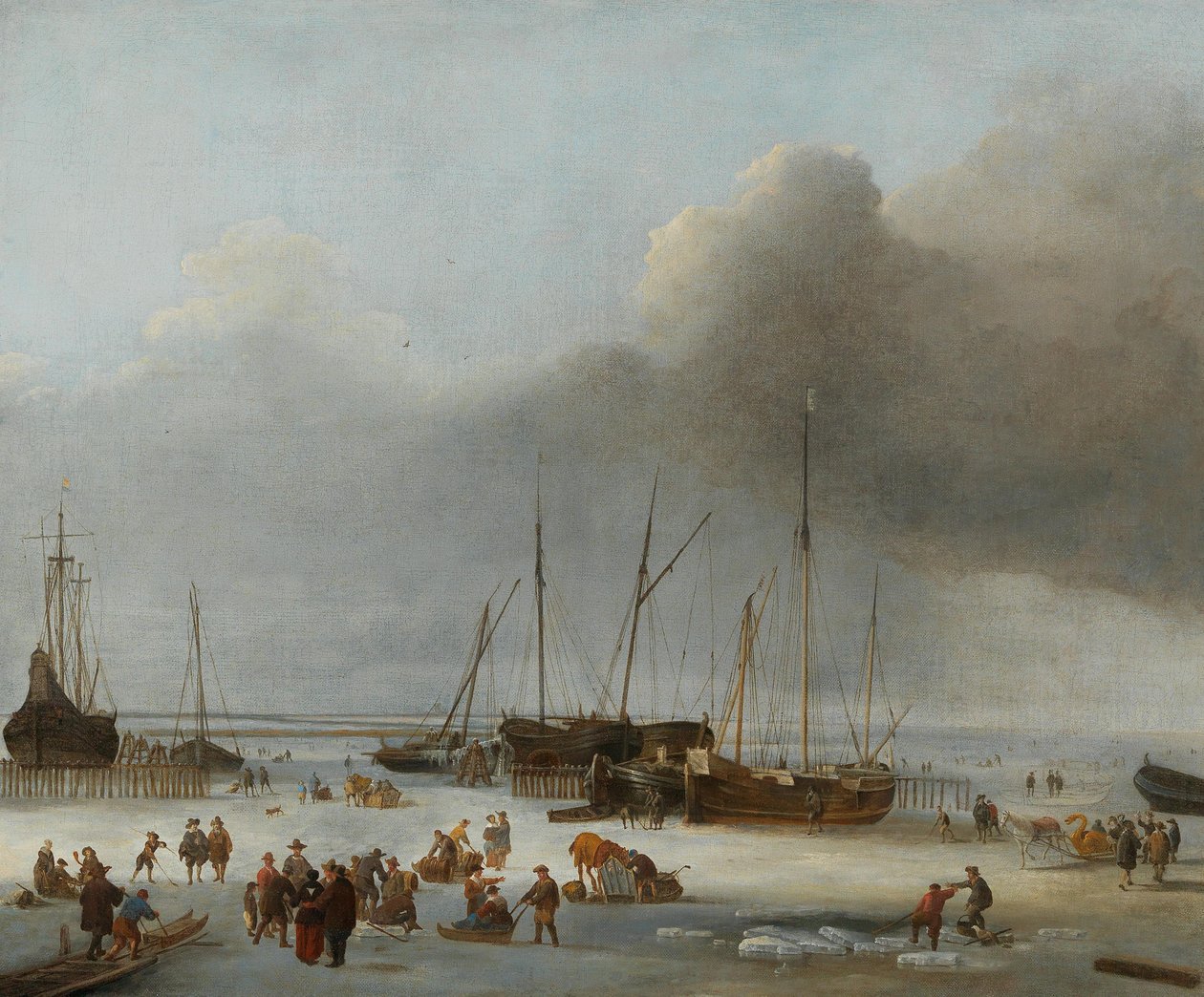 Luistelu Amsterdamin itäisellä satama-alueella, 1600-luvun toinen puoli. tekijältä Hendrick Jacobsz. Dubbels