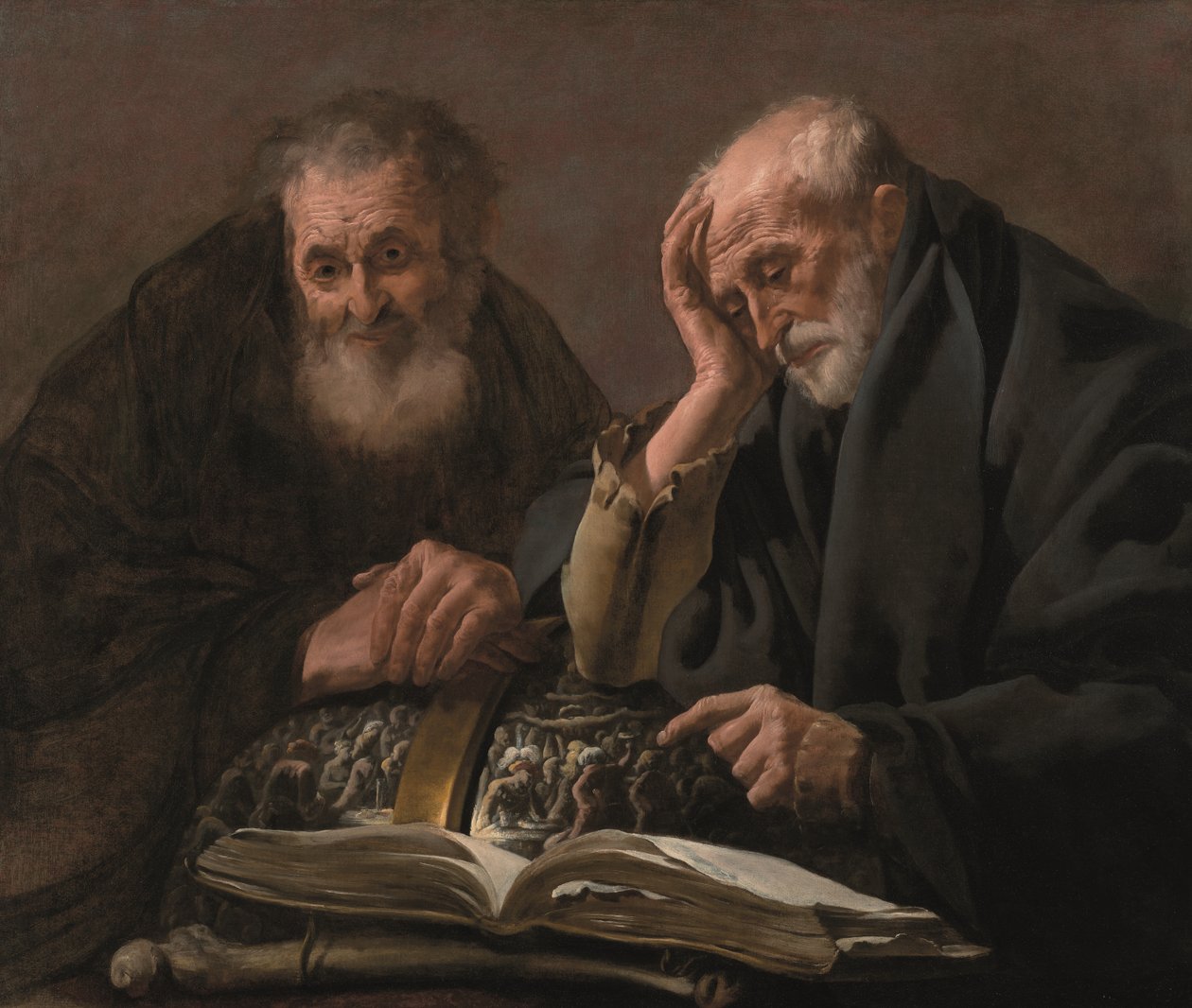 Demokritos ja Herakleitos, n. 1619-20 (öljy kankaalle) tekijältä Hendrick Jansz Terbrugghen