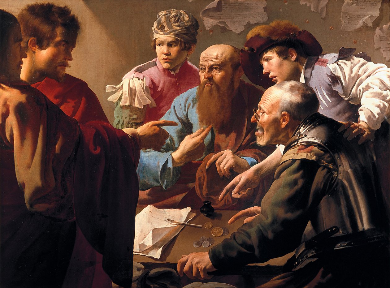 Pyhän Matteuksen kutsu (kuoli vuonna 61) (The Call Of Saint Matthew). Hänet edustettuna istuu Kapernaumin tullitoimistossa (Kapernaum, Kefar Nahum, Israelissa), Jeesus on nimennyt hänet ja seuraa häntä, hänestä tulee yksi hänen apostoleistaan ​​ja hän kirj tekijältä Hendrick Jansz Terbrugghen