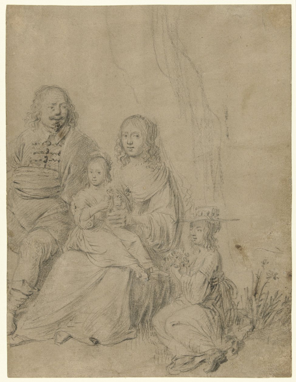 Perheryhmä, johon kuuluu vanhemmat ja kaksi tytärtä tekijältä Hendrick Martensz. Sorgh (attributed to)