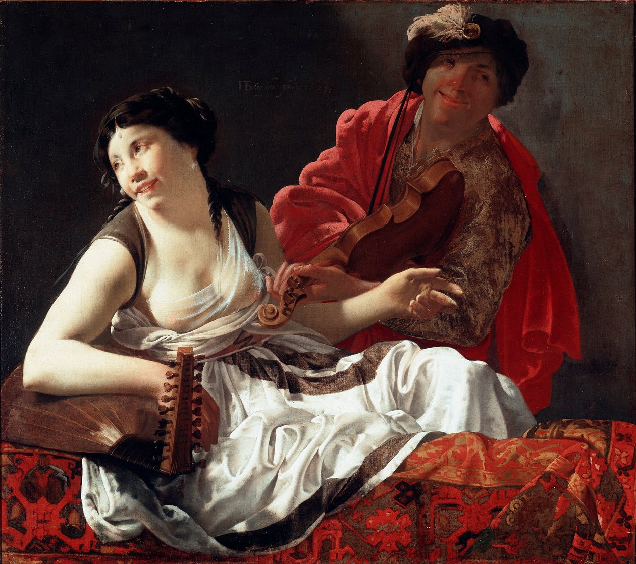 Hendrick Terbrugghenin (Ter Brugghen) (1588-1629) maalaus konsertti tai "" Ouien allegoria" 1629 Dim. 90x127 cm Galleria Borghese Rome tekijältä Hendrick ter Brugghen