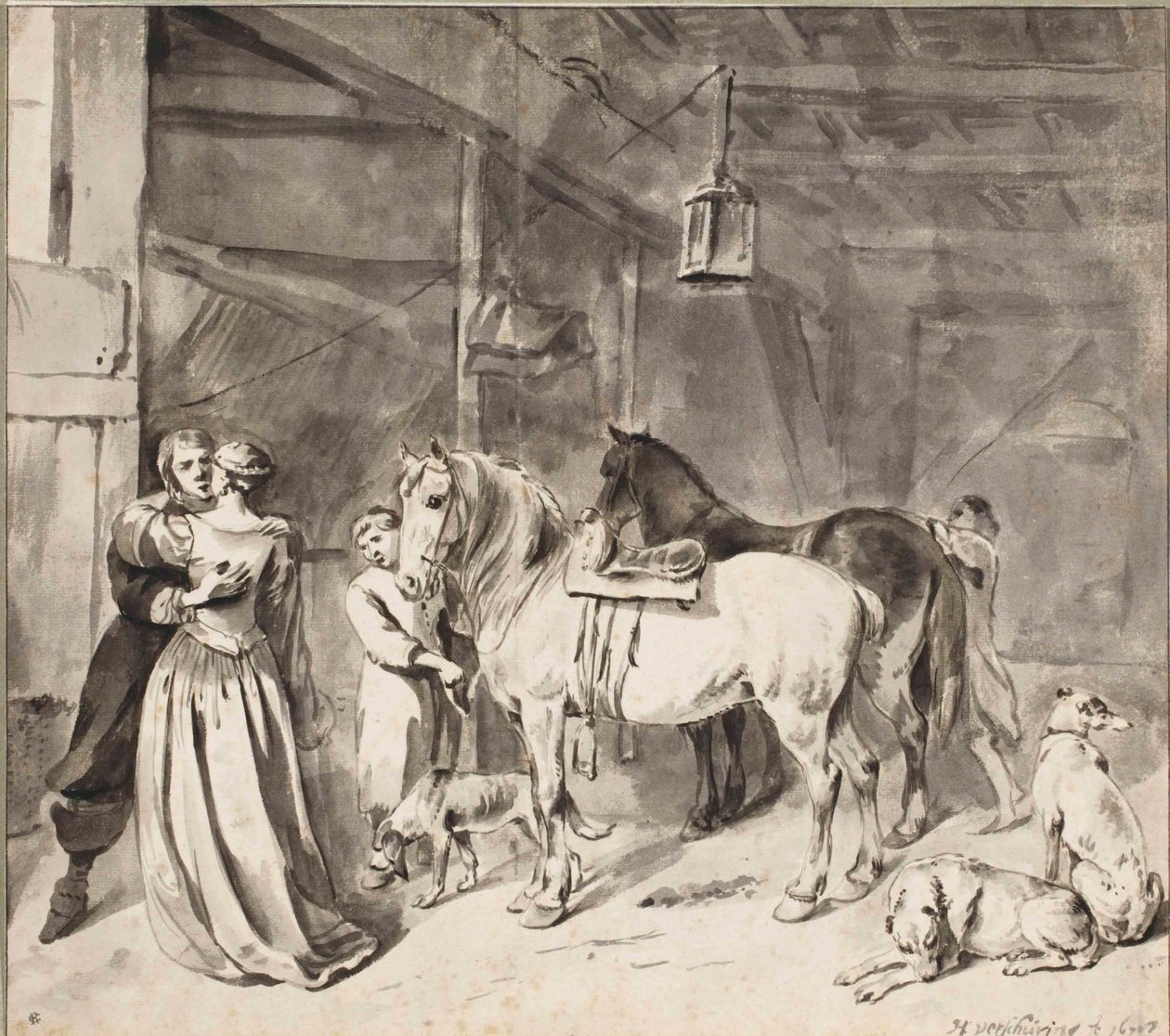 Cavalier jättämässä hyvästit naiselle, 1678 tekijältä Hendrick Verschuring