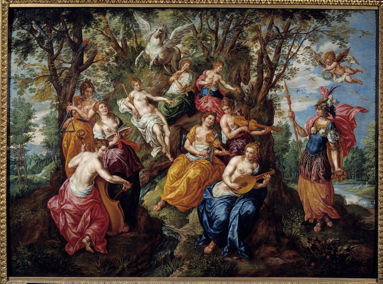 Vierailu Minervassa Musesissa Hendrick de Clerkin (1570-1629) maalaus (ec.flam.) 1600-luvun Chalons Sur Marne. Kuvataidemuseo tekijältä Hendrick de Clerk