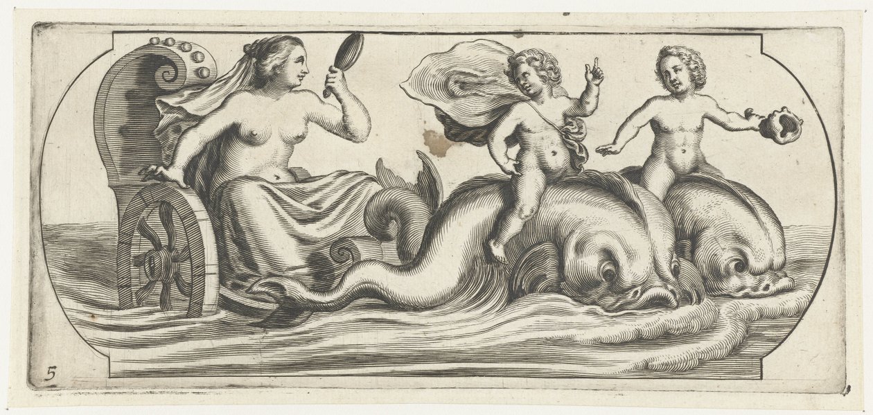 Amfitriitti vaunuissa Nouveau Livre des Dieux et Deeßes De la Marine Bouckje of Sea Gods and Goddess (sarjan nimi) tekijältä Hendrick de Keyser (I)