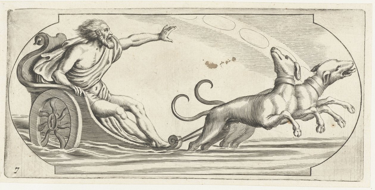 Merijumala vaunuissa Nouveau Livre des Dieux et Deeßes De la Marine Bouckje of Sea Gods and Goddess (sarjan nimi) tekijältä Hendrick de Keyser (I)