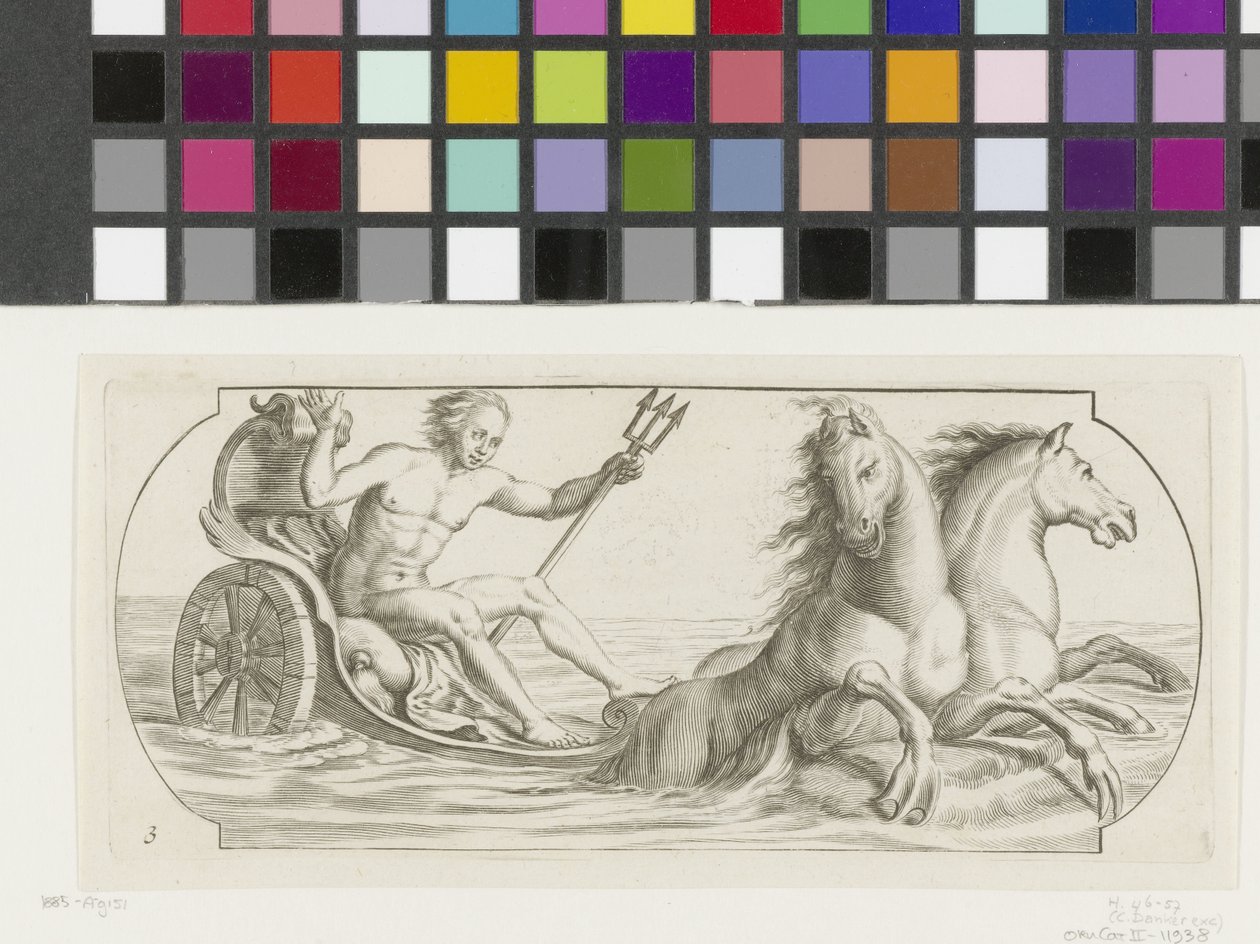 Neptú en un carro Acabat del Nouveau Livre des Dieux et Deeßes De la Marine Bouckje of Sea Gods and Goddesses (títol de la sèrie) tekijältä Hendrick de Keyser (I)