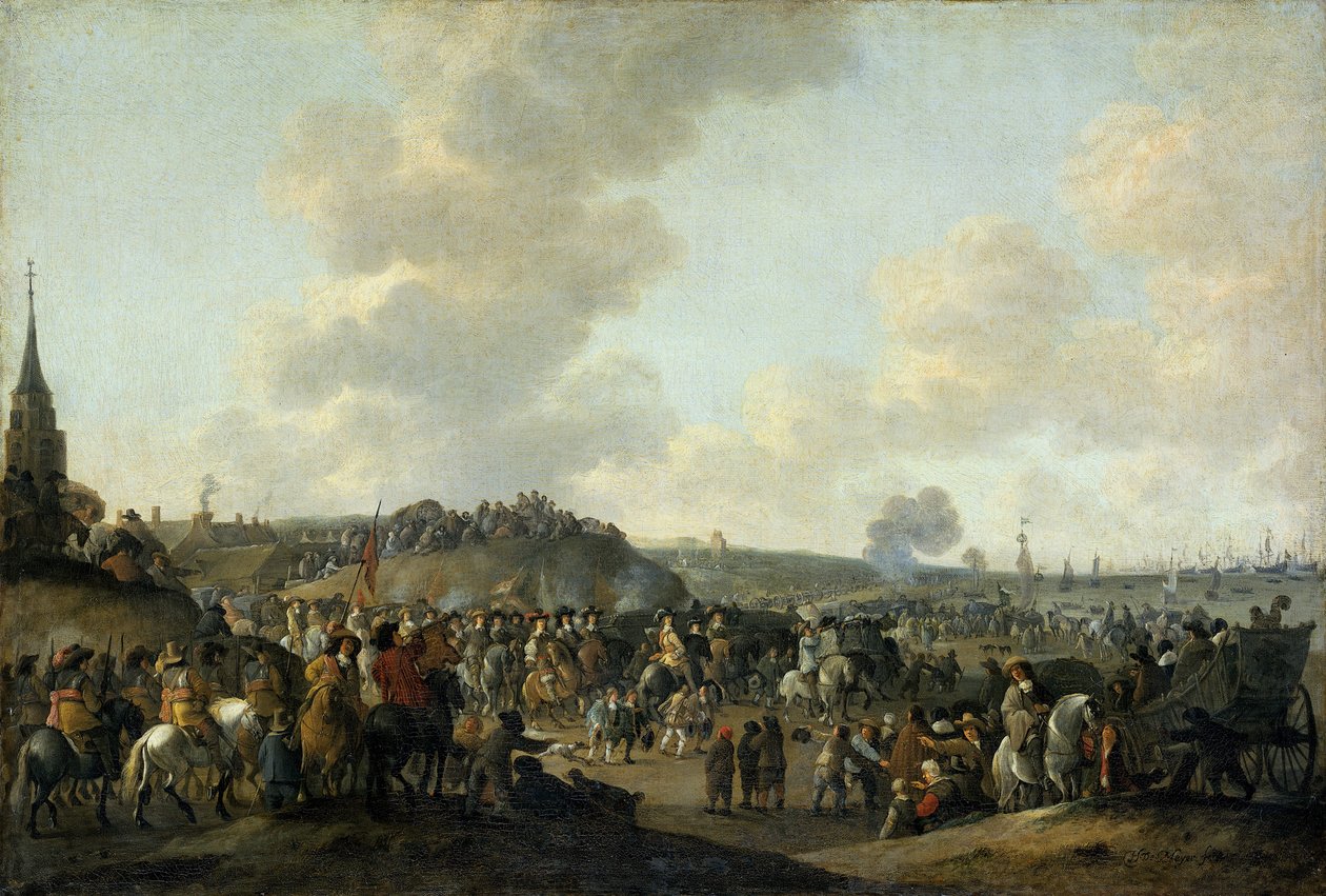 Englannin kuninkaan Kaarle II:n lähtö Scheveningenistä 2.6.1660, 1683 tekijältä Hendrick de Meijer