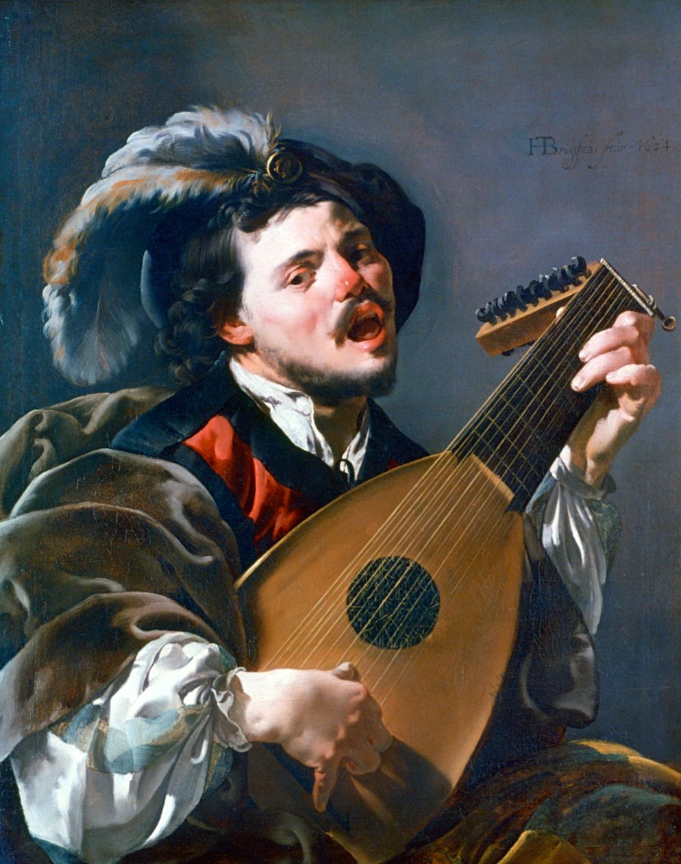 Mies soittamassa luuttua, 1624 tekijältä Hendrick ter Brugghen