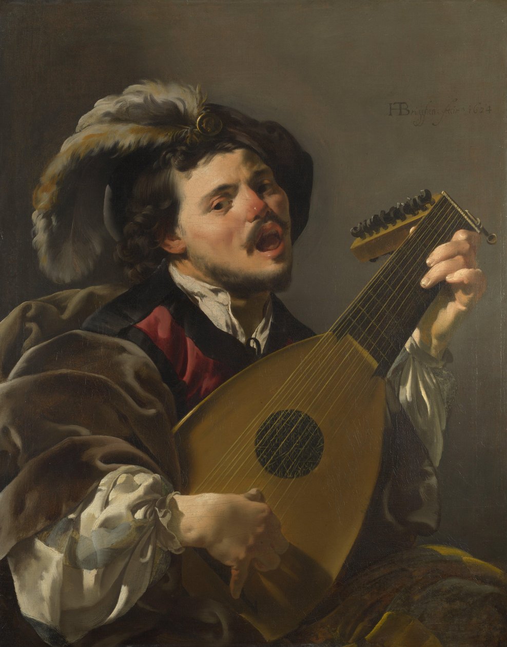 Hollanti: Zingende lute spelen man Mies soittaa luuttua tekijältä Hendrick ter Brugghen