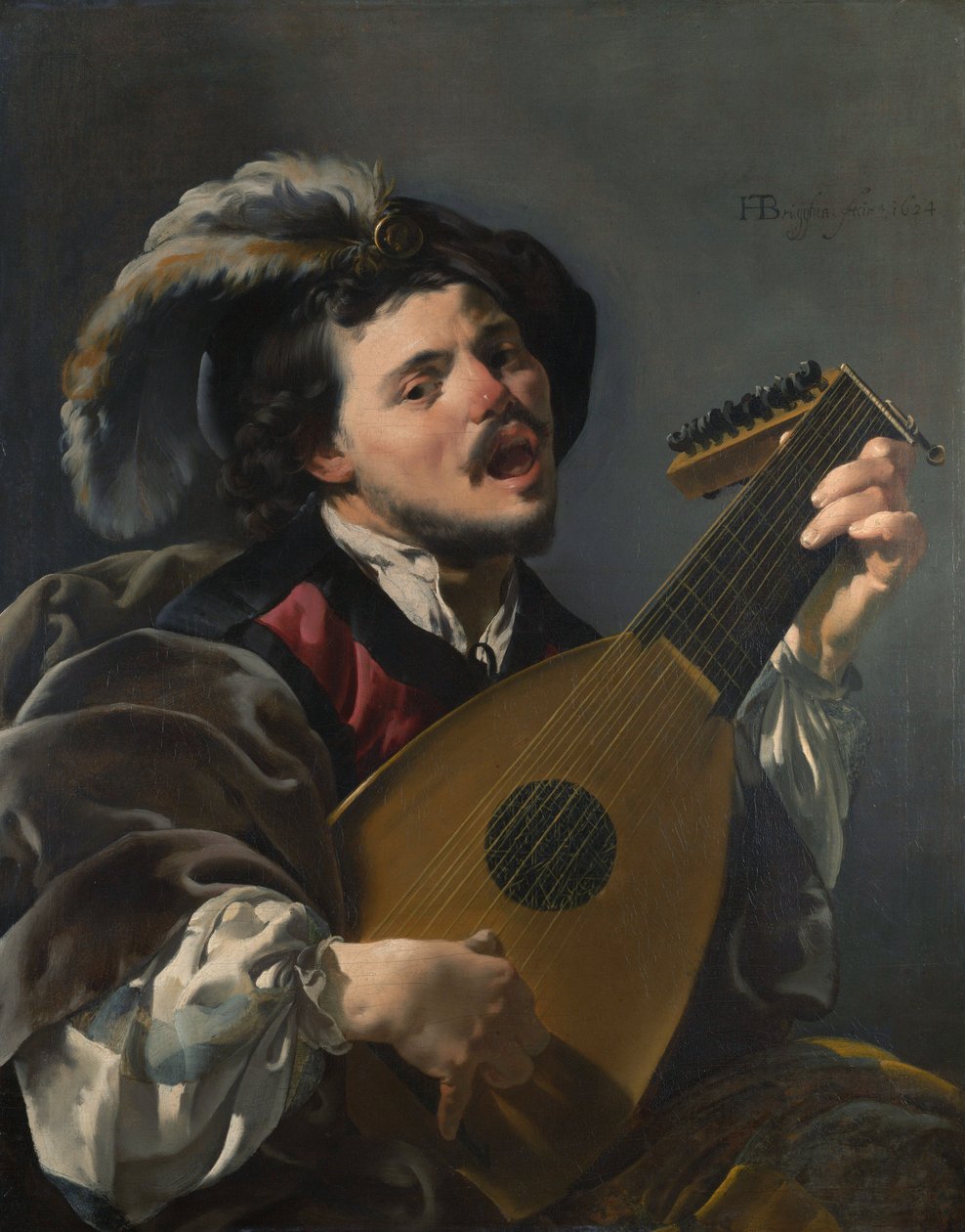 Hollanti: Zingende lute spelen man Mies soittaa luuttua tekijältä Hendrick ter Brugghen