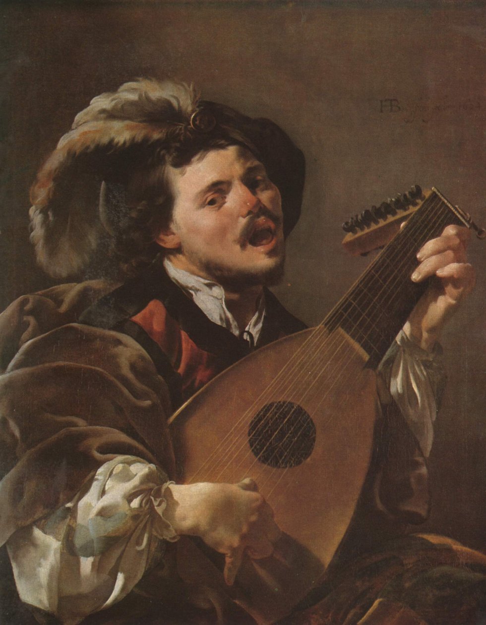 Hollanti: Zingende lute spelen man Mies soittaa luuttua tekijältä Hendrick ter Brugghen