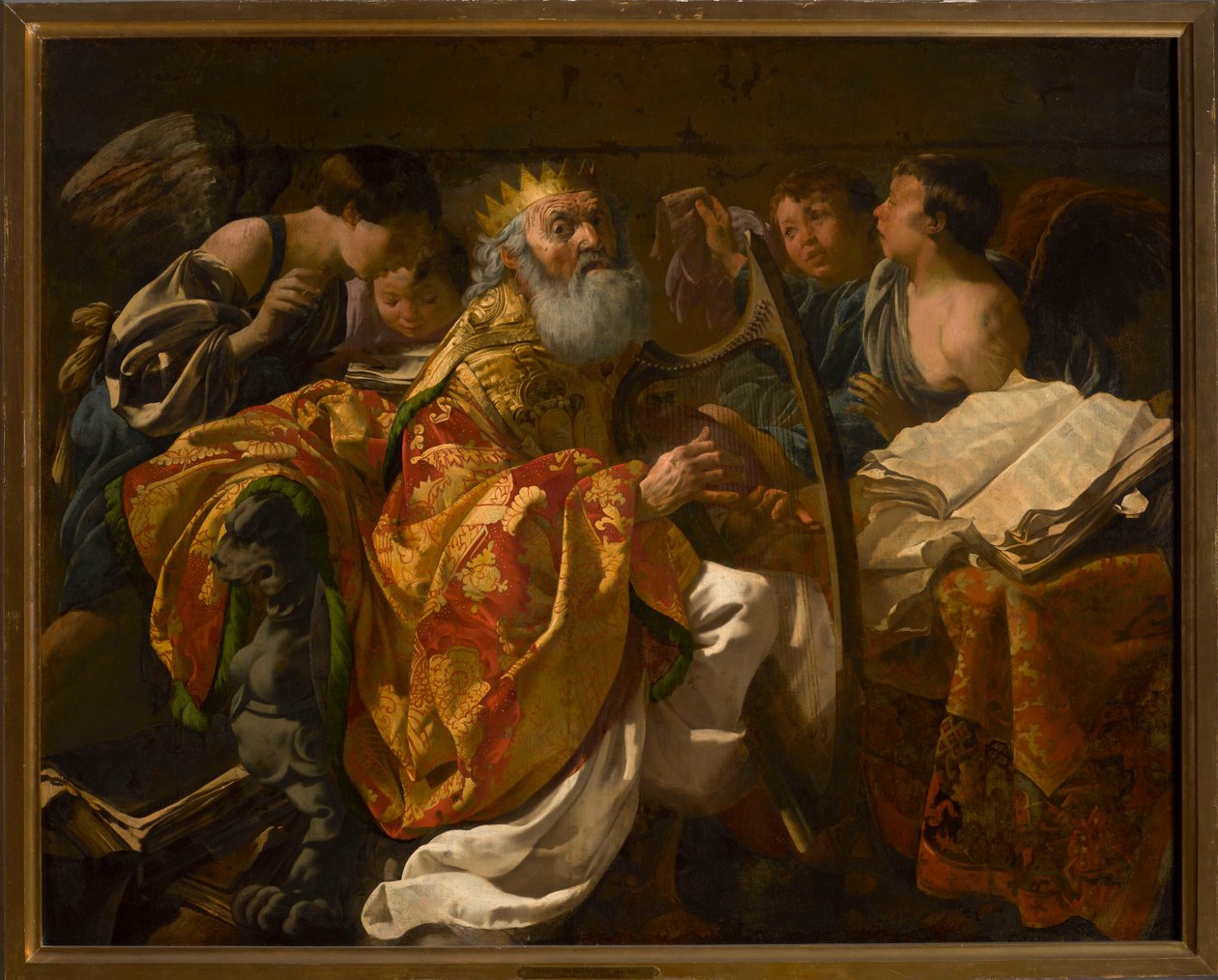 Kuningas Daavid soittaa harppua enkelien ympäröimänä tekijältä Hendrick ter Brugghen