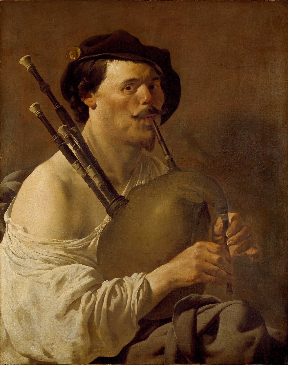 Säkkipilliä soittavan miehen muotokuva, 1624 tekijältä Hendrick ter Brugghen