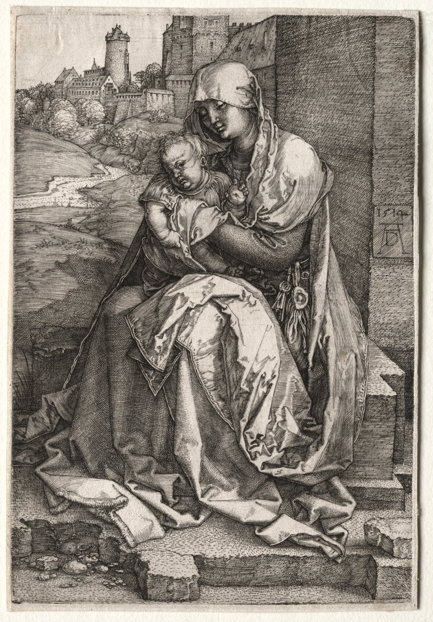 Neitsyt ja lapsi istuvat seinällä tekijältä Hendrick ter Brugghen
