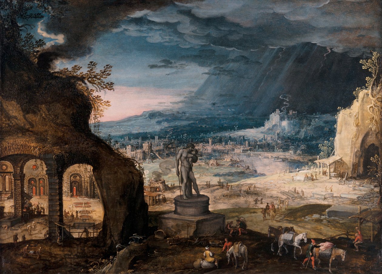 Maisema Saturnos-patsas / ohikulkevan ajan allegooria tekijältä Hendrick van Cleve