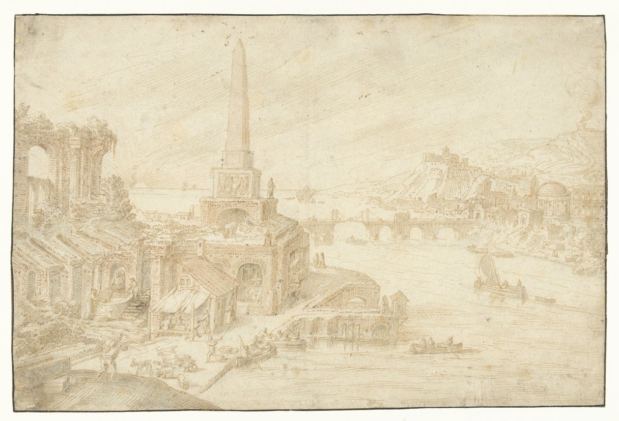 Obeliski naast rauniot Regions, Ruralities, Fundorum (...) (sarjan nimi) tekijältä Hendrick van Cleve