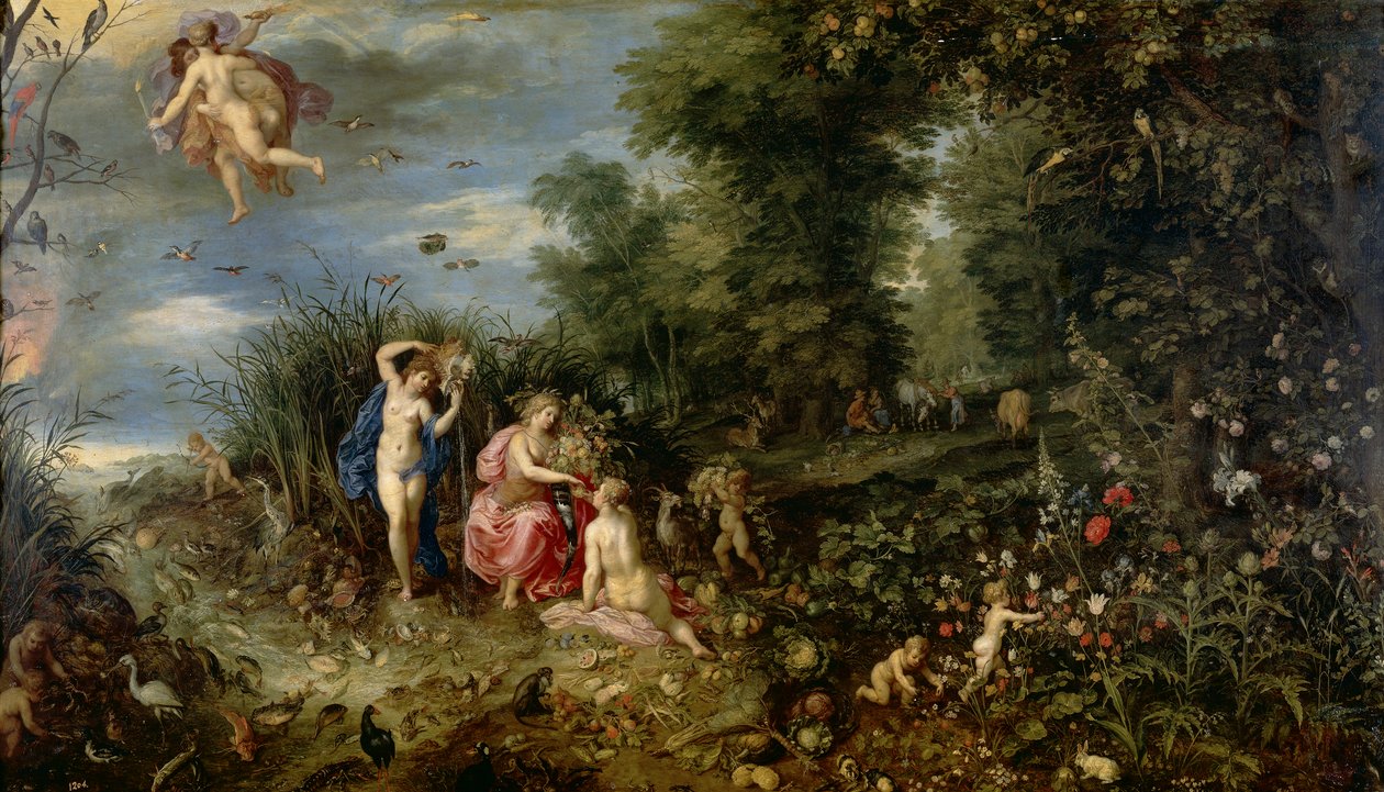 Runsaus ja neljä alkua, noin 1615 (öljy paneelille). tekijältä Hendrick van and Brueghel Jan (1568 1625) Balen