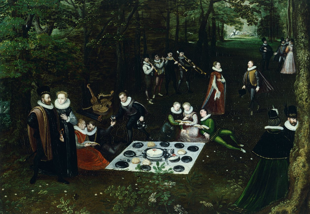 Maisema keväällä, Lucas van Valkenborch (noin 1530-1597), Yksityiskohta tekijältä Hendrick van den (1530 97) Broeck
