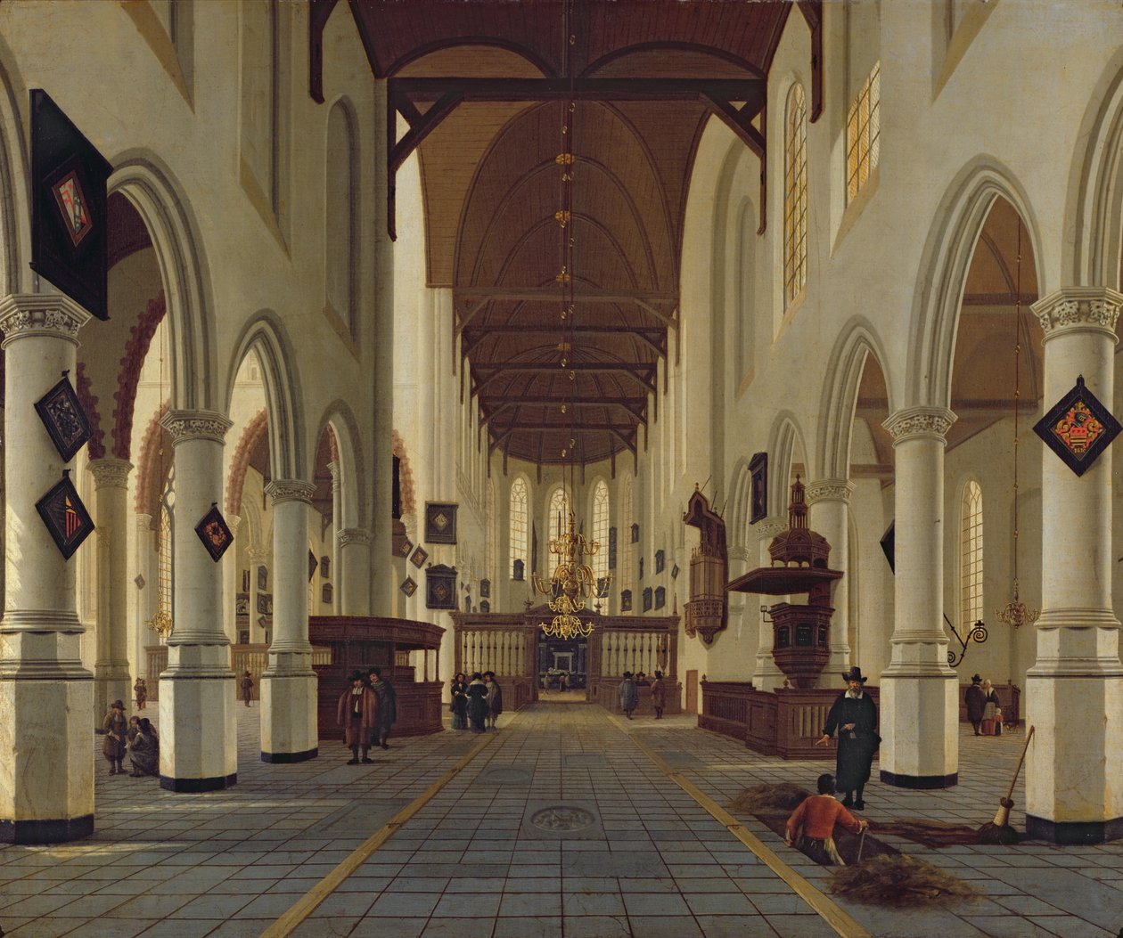 Oude Kerkin sisätilat, Delft, n. 1660-70 tekijältä Hendrik Cornelisz. van Vliet