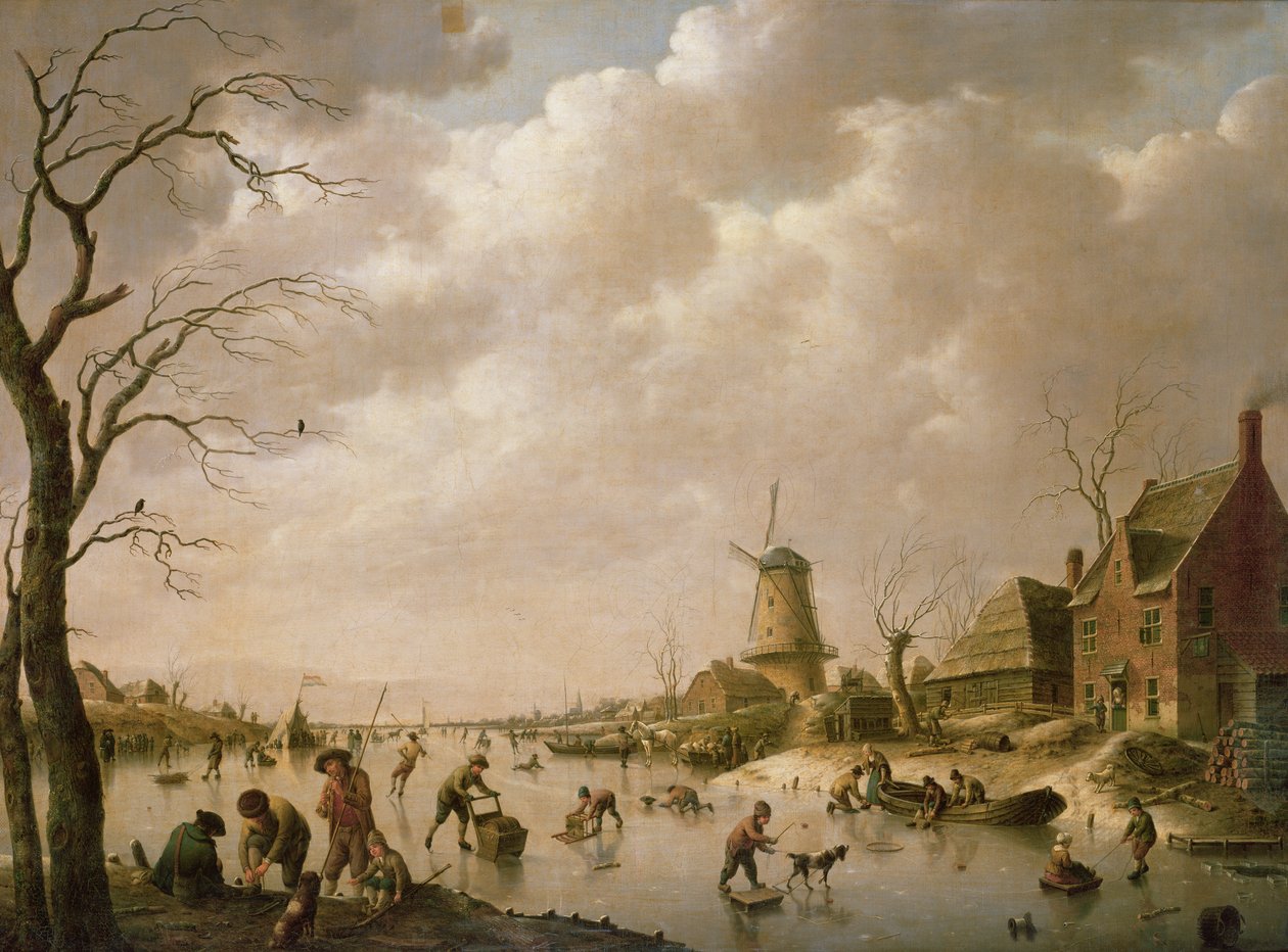 Luistelijat jäätyneellä kanavalla, 1779 tekijältä Hendrik Willem Schweickardt