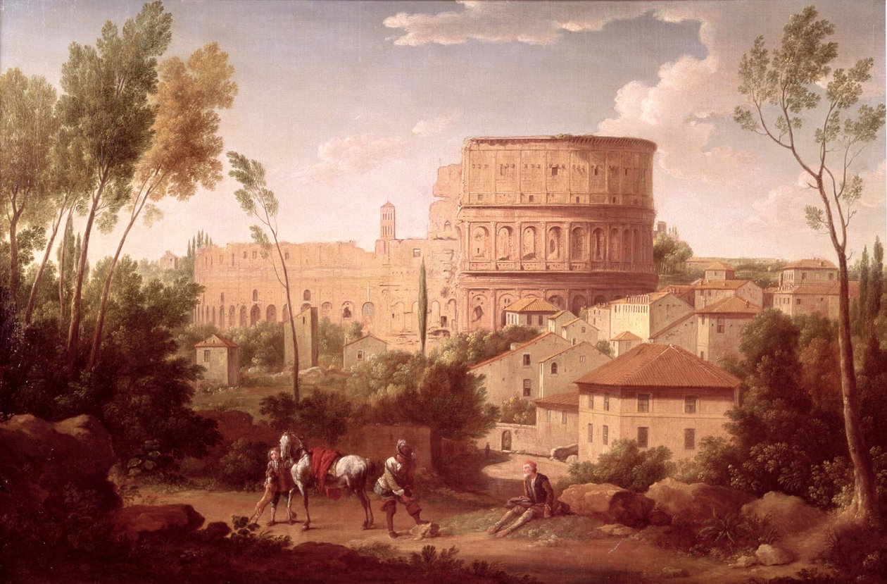 Näkymä Colosseumille matkustajan kanssa, 1731 tekijältä Hendrik van Lint