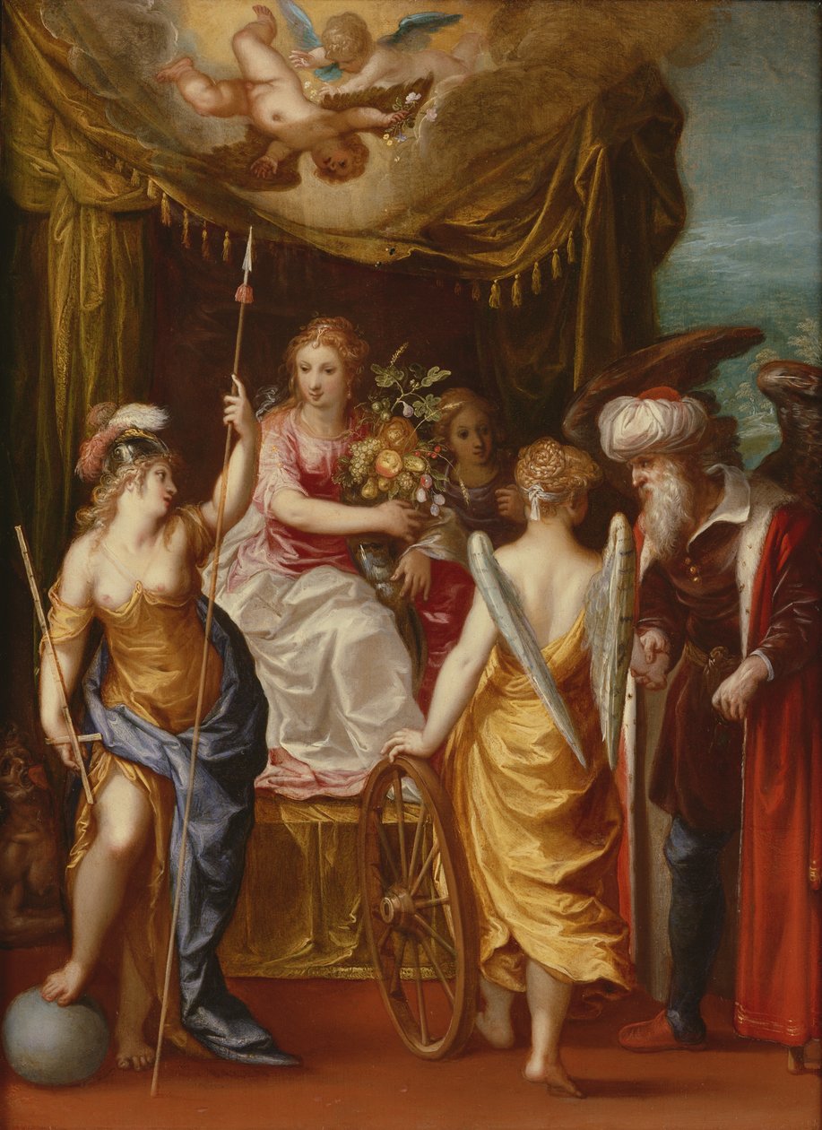 Minerva, yltäkylläisyys ja omaisuus (öljy kuparilla) tekijältä Hendrik van the Elder Balen