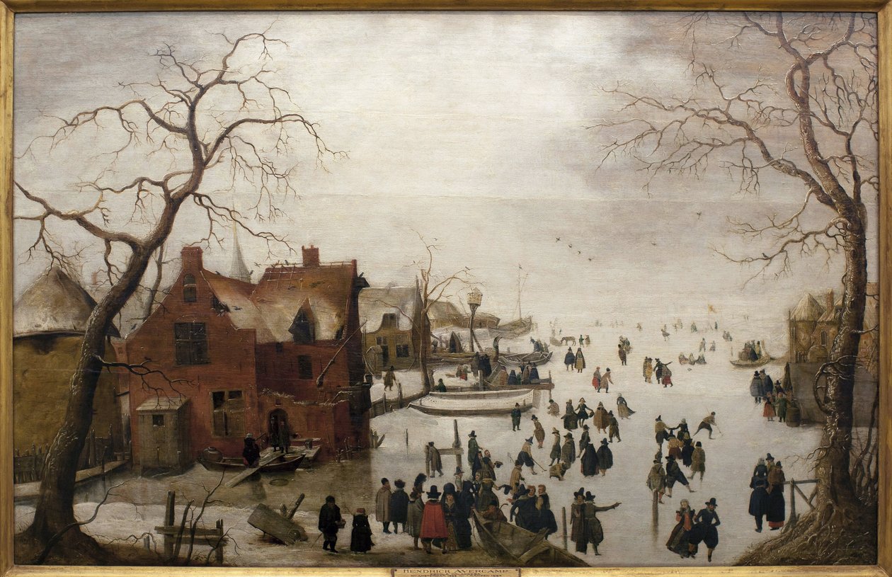 Talvimaisema - Hendrick Avercampin (1585-1634) maalaus, öljy puulle, noin 1620 (Talvikohtaus, Hendrick Avercamp, öljytaulu, noin 1620) - Musee d