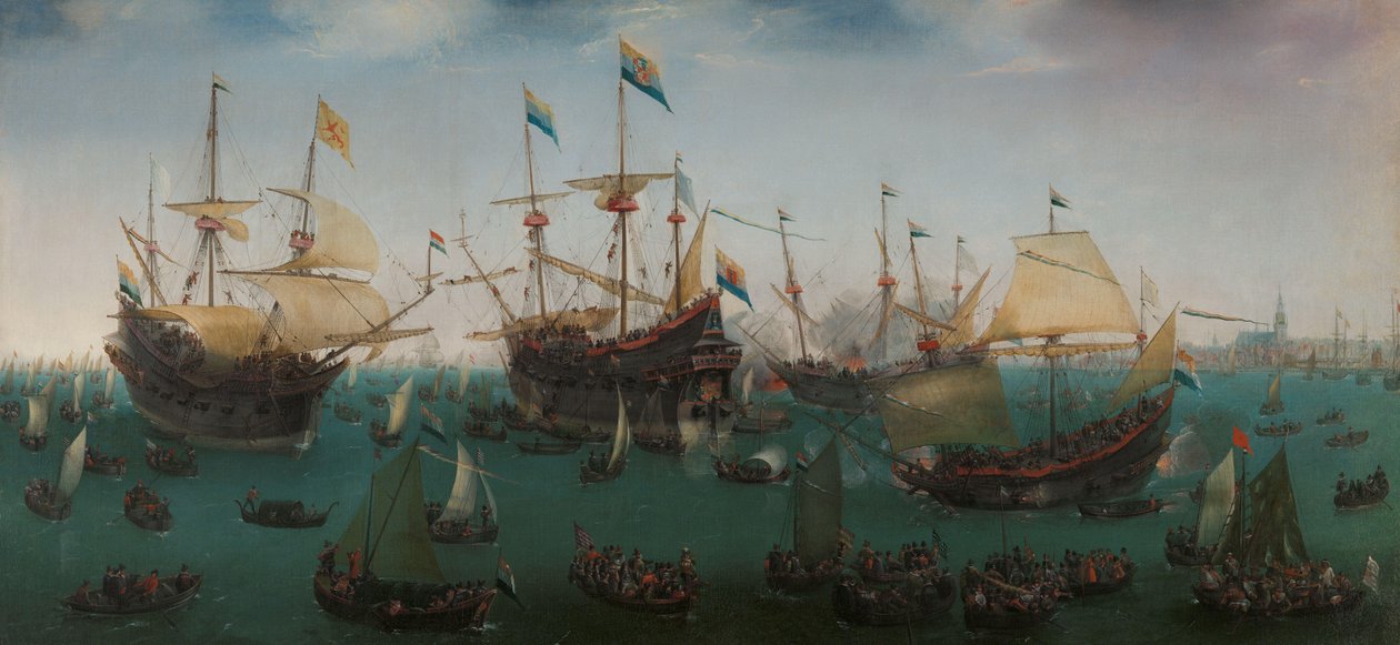 Toisen Itä-Intian tutkimusmatkan paluu Amsterdamiin Toisen Itä-Intian tutkimusmatkan paluu Amsterdamiin, 19. heinäkuuta 1599 tekijältä Hendrick Cornelisz. Vroom