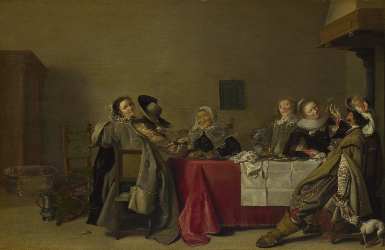 Iloinen seura pöydässä, 1630 tekijältä Hendrik Gerritsz. Pot