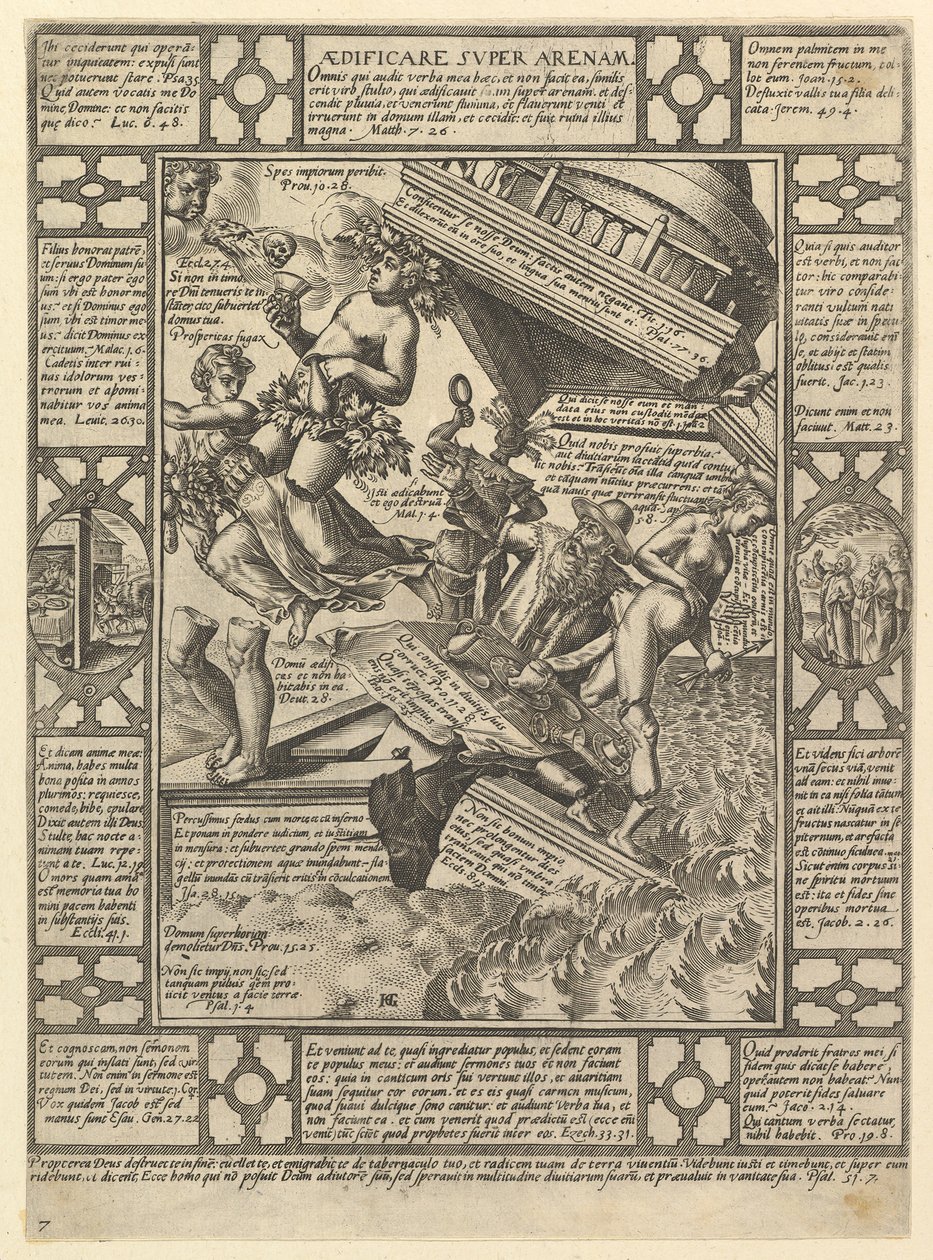 Aedificare Super Arenam, Allegorias of the Christian Faith, Christian and P..., 1575-1617. tekijältä Hendrik Goltzius